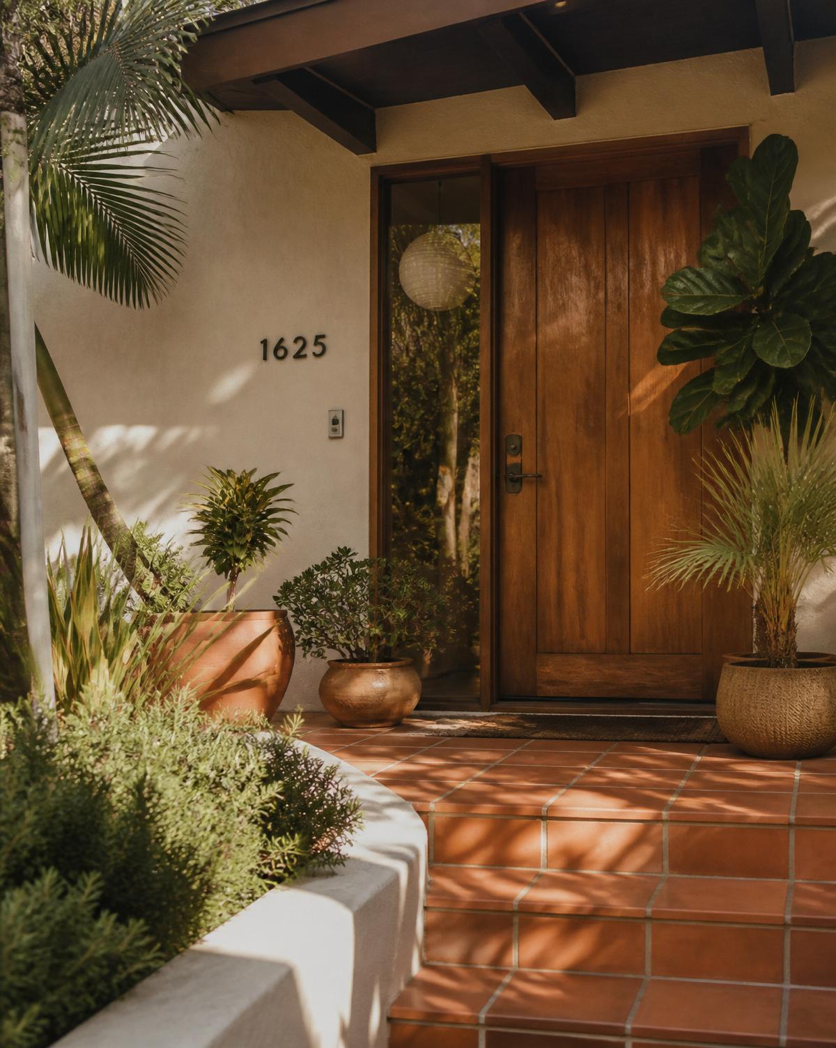 Front porch of a Florida home with terracotta tile